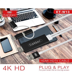 کابل تبدیل USB/USB-C/لایتنینگ به HDMI ارلدام مدل W13 طول 1.8 متر