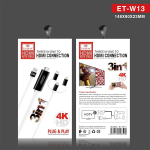 کابل تبدیل USB/USB-C/لایتنینگ به HDMI ارلدام مدل W13 طول 1.8 متر