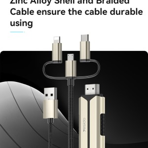 کابل تبدیل USB/USB-C/لایتنینگ به HDMI یسیدو مدل HM14 طول 2 متر