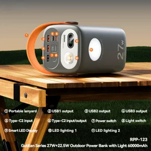 پاوربانک 60000 سوپر فست  ریمکس 27 وات  مدل REMAX 60000mAh Outdoor Power Bank RPP-123