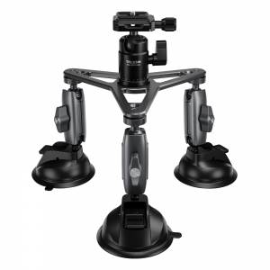 پایه ساکشن کاپ سه‌گانه TELESIN مدل TE-TSB-001 – نگهدارنده قدرتمند دوربین DSLR با بدنه آلومینیومی و سر توپ منعطف