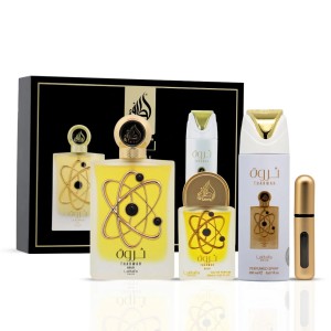 گیفت ست عطر و اسپری بدن ثروت گلد لطافه - Tharwah Gold 3-Piece Perfume Gift Set by Lattafa Pride (Gift Set)