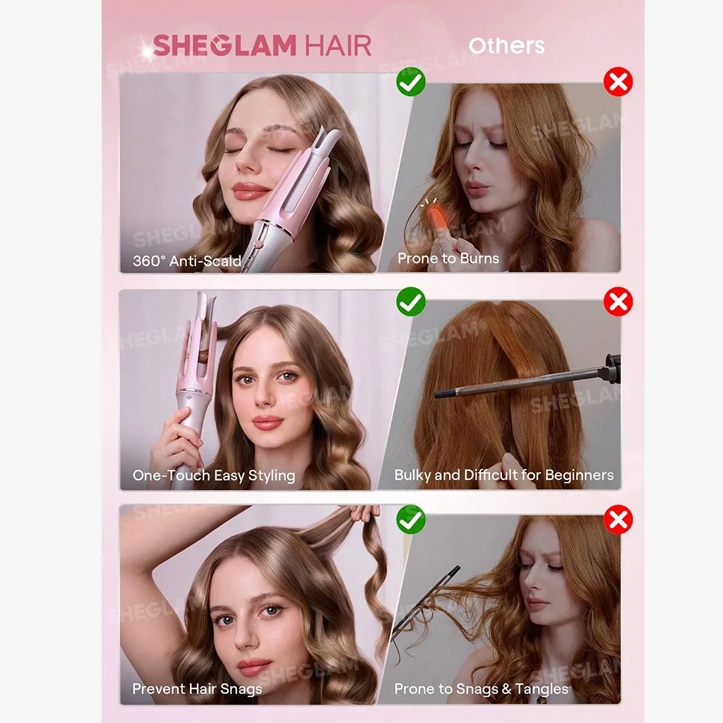 فر کننده مو شیگلم صورتی SHEGLAM سایز 19 میل