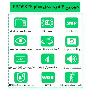 دوربین مانیتور دار 3 لنزه خودرو مدل EBOSSES + پک اصلی با گارانتی