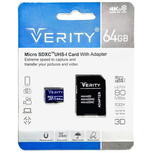 رم میکرو VERITY 64GB 80MB/S + آداپتور