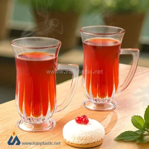 استکان شیشه ای دسته دار 150 سی سی لیمون 2447