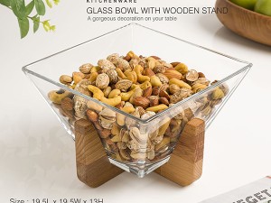 آجیل خوری شیشه ای پایه چوبی لیمون پلاستیک