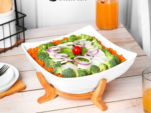 سالاد خوری سرامیکی آوینا کارولین با پایه چوبی