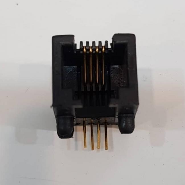 سوکت Rj-11 مادگی رایت انگل روبردی 4 پایه، Rj-11 Socket Female 6P4C Right angle Board Mount