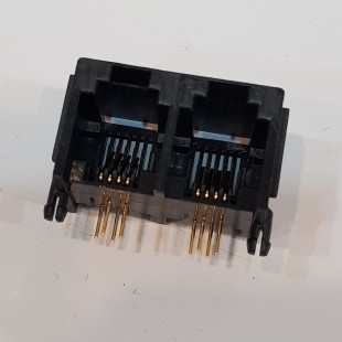 سوکت Rj-11 مادگی رایت انگل روبردی 4 پایه دوتایی، Double Rj-11 Socket Female 6P4C Right angle Board Mount