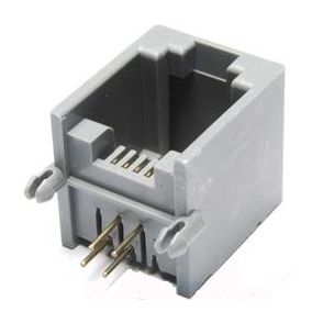 سوکت Rj-11 مادگی رایت انگل روبردی 4 پایه، Rj-11 Socket Female 6P4C Right angle Board Mount