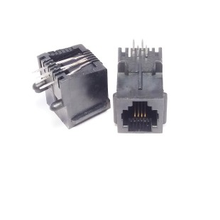 سوکت Rj-11 مادگی رایت انگل روبردی 4 پایه، Rj-11 Socket Female 6P4C Right angle Board Mount