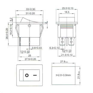 کلید راکر 30 آمپر چراغ دار دوحالته بزرگ 25x21x18mm