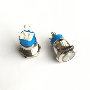 کلید فشاری فلزی 6 پایه گرد چراغ دار ضد آب- push button 22mm 12-24v