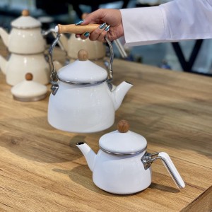 کتری قوری لعابی سفید شاهین ترکیه