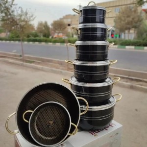 سرویس قابلمه وتابه 14 پارچه هلنا دسته طلایی