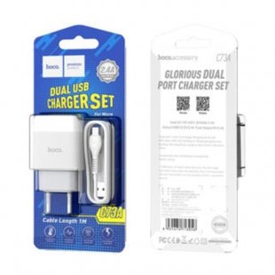 شارژر دیواری هوکو مدل C73A به همراه کابل تبدیل microUSB