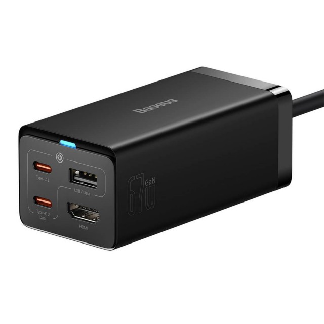 شارژر رومیزی بیسوس GaN5 Pro Desktop CCGAN67-HDE توان 67 وات و انتقال تصویر 4K