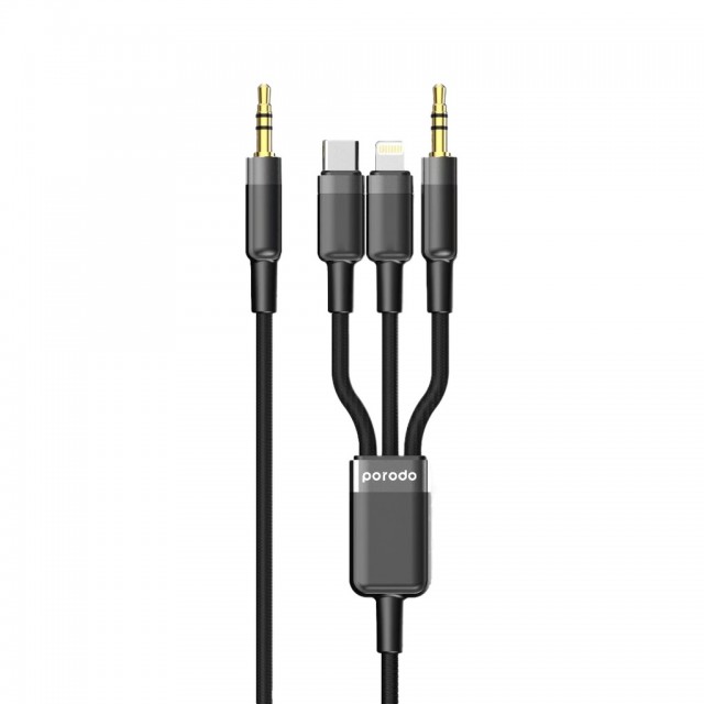 کابل 3 در 1 تایپ سی لایتنینگ و AUX پرودو مدل PD-AUX3N1 طول 1.2 متر