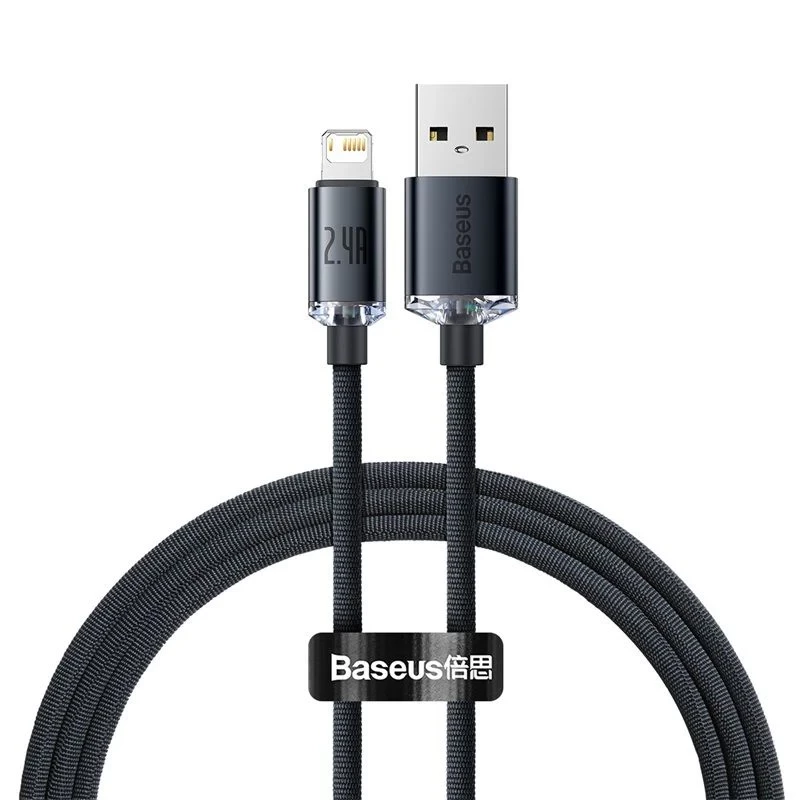 کابل شارژ USB به لایتنینگ بیسوس مدل Crystal Shine CAJY000001 طول 1.2 متر توان 2.4 آمپر