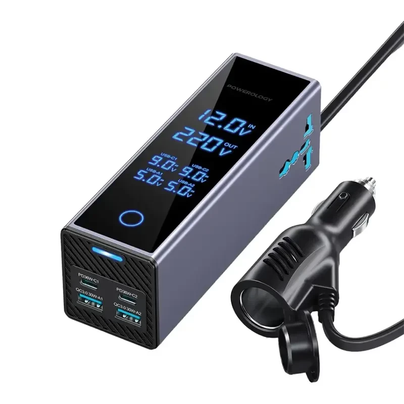اینورتر فندکی ماشین پاورولوژی مدل PWCUQC044 توان 300 وات