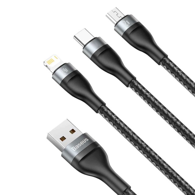 کابل شارژ سه سر بیسوس مدل CA1T3-G1 طول 1.2 متر توان 66 وات