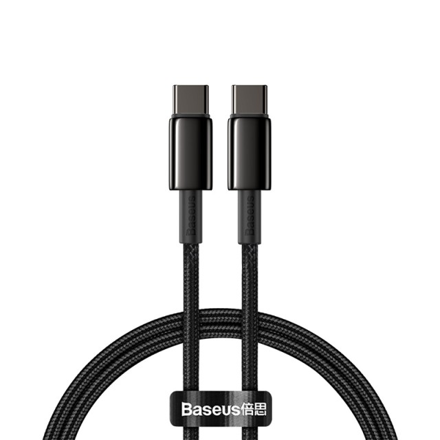 کابل شارژ USB-C به USB-C بیسوس مدل Tungsten Gold CATWJ-01 طول 1 متر توان 100 وات