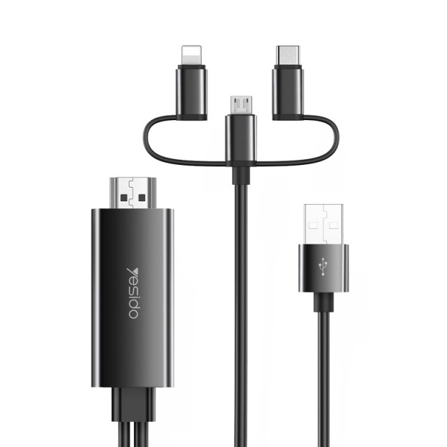 کابل 3 سر لایتنینگ، تایپ سی، میکرو به HDMI یسیدو مدل HM05 طول 1.8 متر