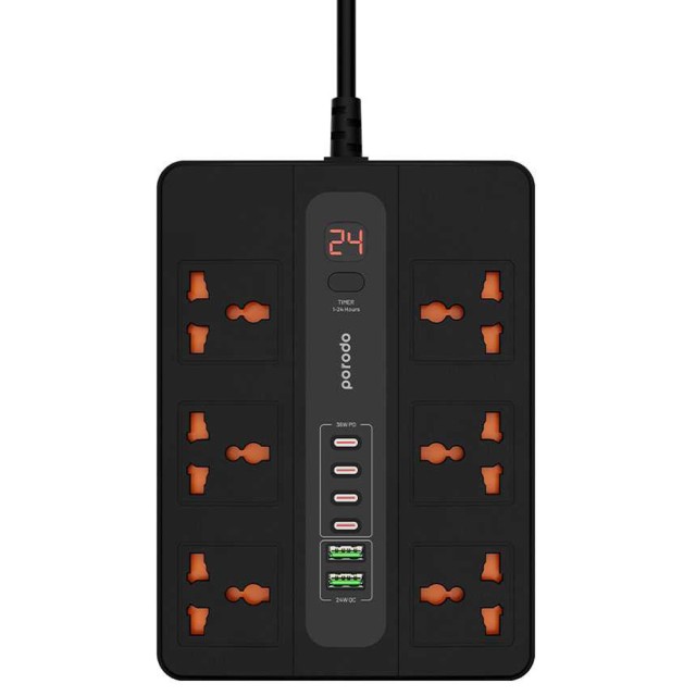 چندراهی و محافظ برق و شارژر پرودو مدل PD-FWCH009-2M-BK