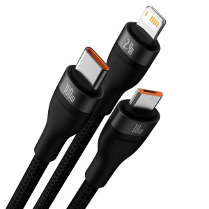 کابل شارژ سه سر بیسوس مدل Flash Series CB000002 طول 1.2 متر توان 100 وات