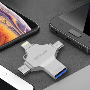 فلش مموری + مبدل گرین لاین مدل GN4IN1USB64SL ظرفیت 64 گیگابایت