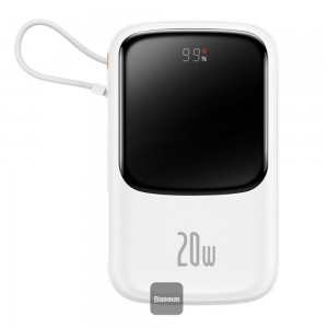 پاوربانک بیسوس مدل Qpow Pro PPQD060001 با کابل لایتنینگ ظرفیت 10000 میلی آمپر توان 20 وات