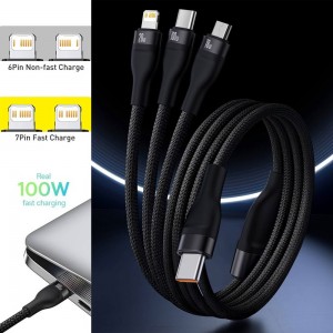 کابل شارژ سه سر بیسوس مدل Flash Series CB000004 طول 1.5 متر توان 100 وات
