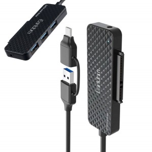 هاب 3 پورت و مبدل USB 3.0 و تایپ سی به SATA ارلدام مدل ET-W37