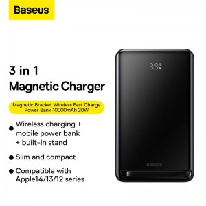 پاوربانک بی سیم مگنتی بیسوس Magnetic Bracket Wireless PPCXZ10 ظرفیت 10000 میلی‌آمپر توان 20 وات