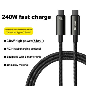 کابل شارژ USB-C به USB-C بیسوس مدل Tungsten Glod CAWJ040001 طول 1 متر توان 240 وات