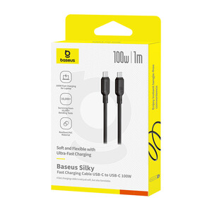 کابل شارژ USB-C به USB-C بیسوس مدل Silky P10377704113-01 طول 2 متر توان 100 وات