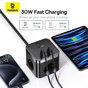 شارژر رومیزی بیسوس Power Combo Cube PowerStrip BPS30-3E توان 30 وات