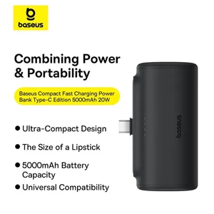 پاوربانک تایپ سی بیسوس Compact مدل PPWC05T ظرفیت 5000 میلی آمپر ساعت 20 وات