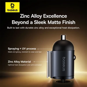 شارژر فندکی بیسوس مدل Tiny Star VCHXX-C-C توان 30 وات با کابل متصل تایپ سی