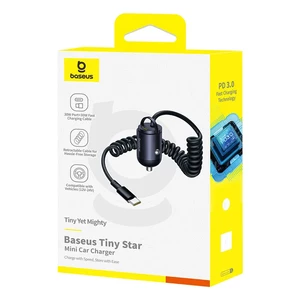 شارژر فندکی بیسوس مدل Tiny Star VCHXX-C-C توان 30 وات با کابل متصل تایپ سی