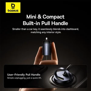 شارژر فندکی بیسوس مدل Tiny Star VCHXX-C-L توان 30 وات با کابل متصل لایتنینگ