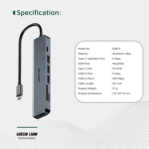 هاب تایپ سی 7 پورت گرین لاین مدل GHB-9