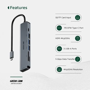 هاب تایپ سی 7 پورت گرین لاین مدل GHB-9