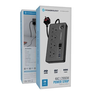 چندراهی برق 4 سوکت و شارژر پاورولوژی مدل PWCUQC045BK توان 2990 وات