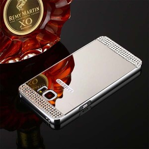 قاب آینه‌ای نگین‌دار دور فلزی مناسب برای گوشی سامسونگ S6 Edge