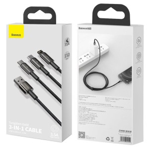 کابل شارژ سه سر بیسوس مدل CAMLTWJ-01 طول 1.5 متر توان 3.5 آمپر