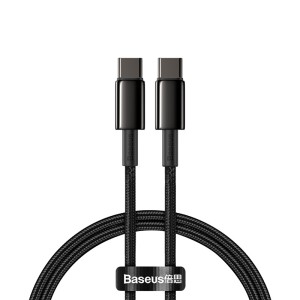 کابل شارژ USB-C به USB-C بیسوس مدل Tungsten Gold CATWJ-01 طول 1 متر توان 100 وات