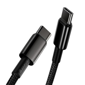 کابل شارژ USB-C به USB-C بیسوس مدل Tungsten Gold CATWJ-01 طول 1 متر توان 100 وات