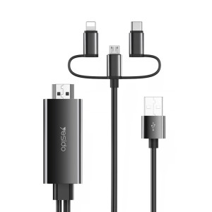 کابل 3 سر لایتنینگ، تایپ سی، میکرو به HDMI یسیدو مدل HM05 طول 1.8 متر